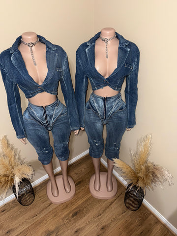 Deep Vee Denim set