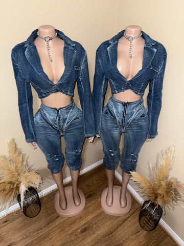 Deep Vee Denim set
